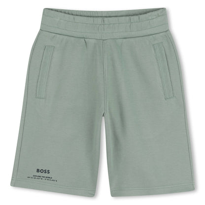 Boys Piqué Logo Jogging Shorts in Sage Green Hugo Boss