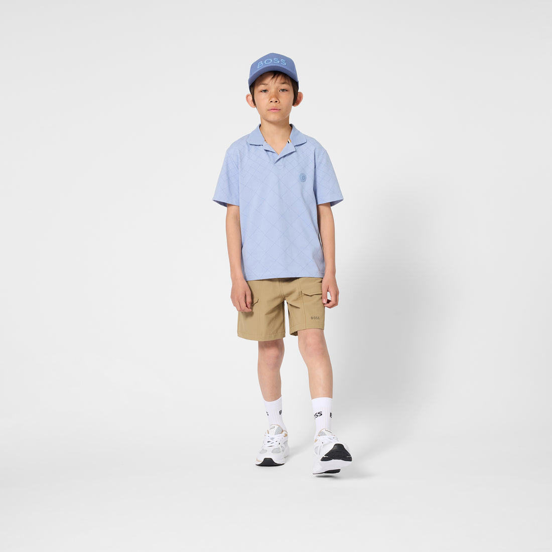 Boys Side-Stripe Stretchy Bermuda Shorts in Navy Hugo Boss
