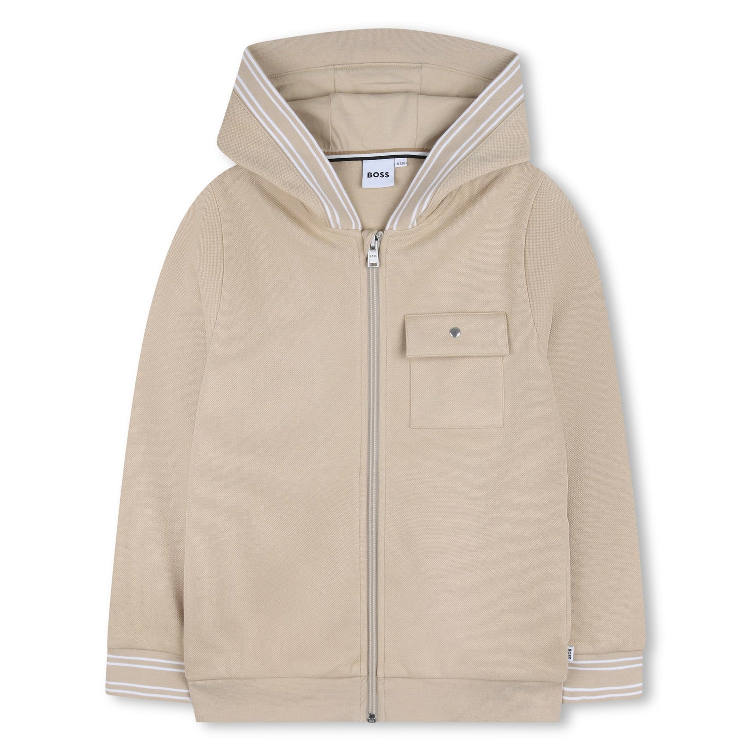 Boys Piqué Hooded Cardigan in Beige Hugo Boss