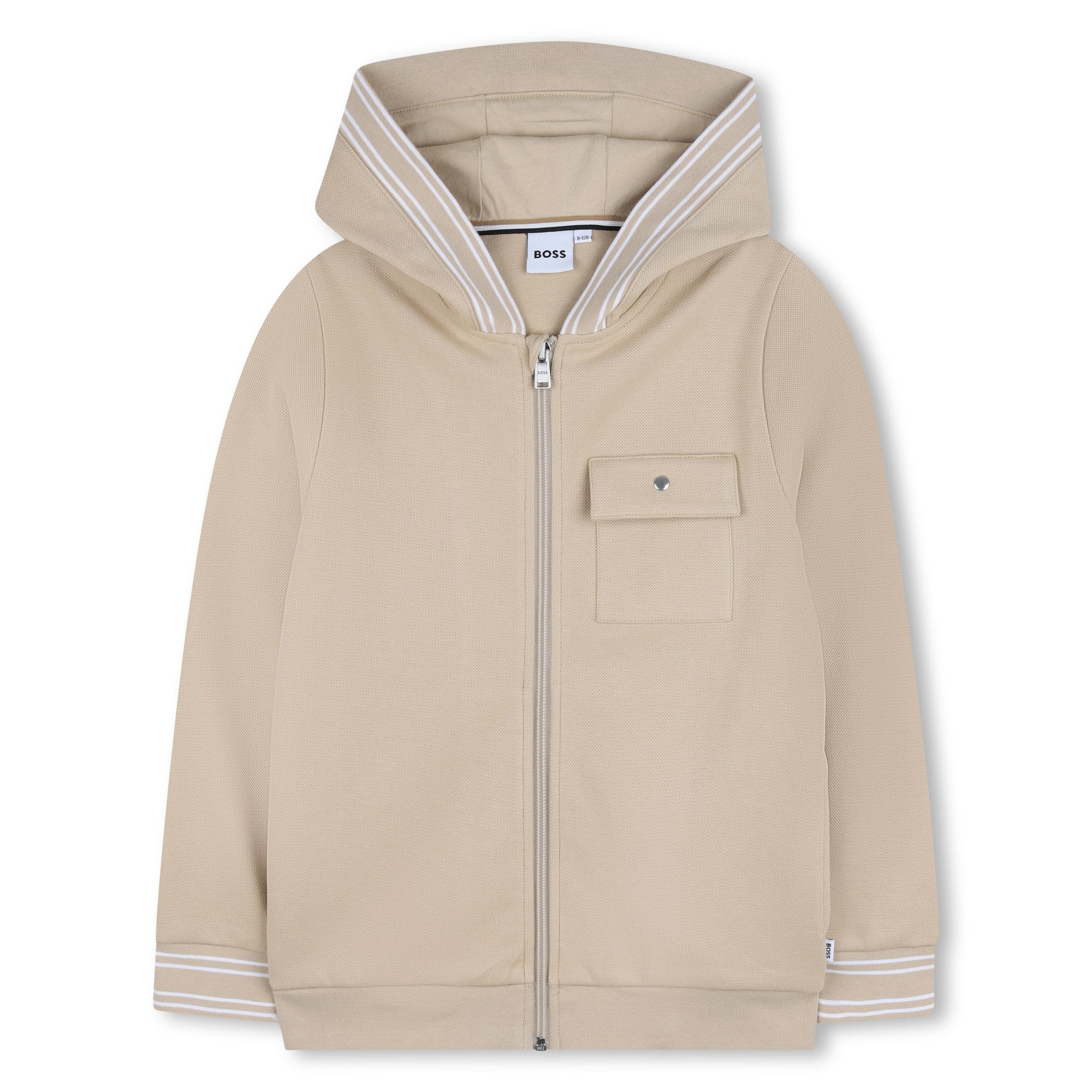 Boys Piqué Hooded Cardigan in Beige Hugo Boss