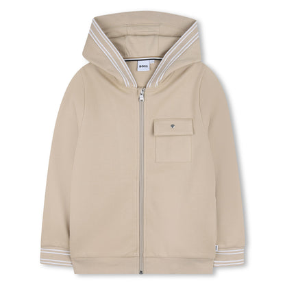 Boys Piqué Hooded Cardigan in Beige Hugo Boss