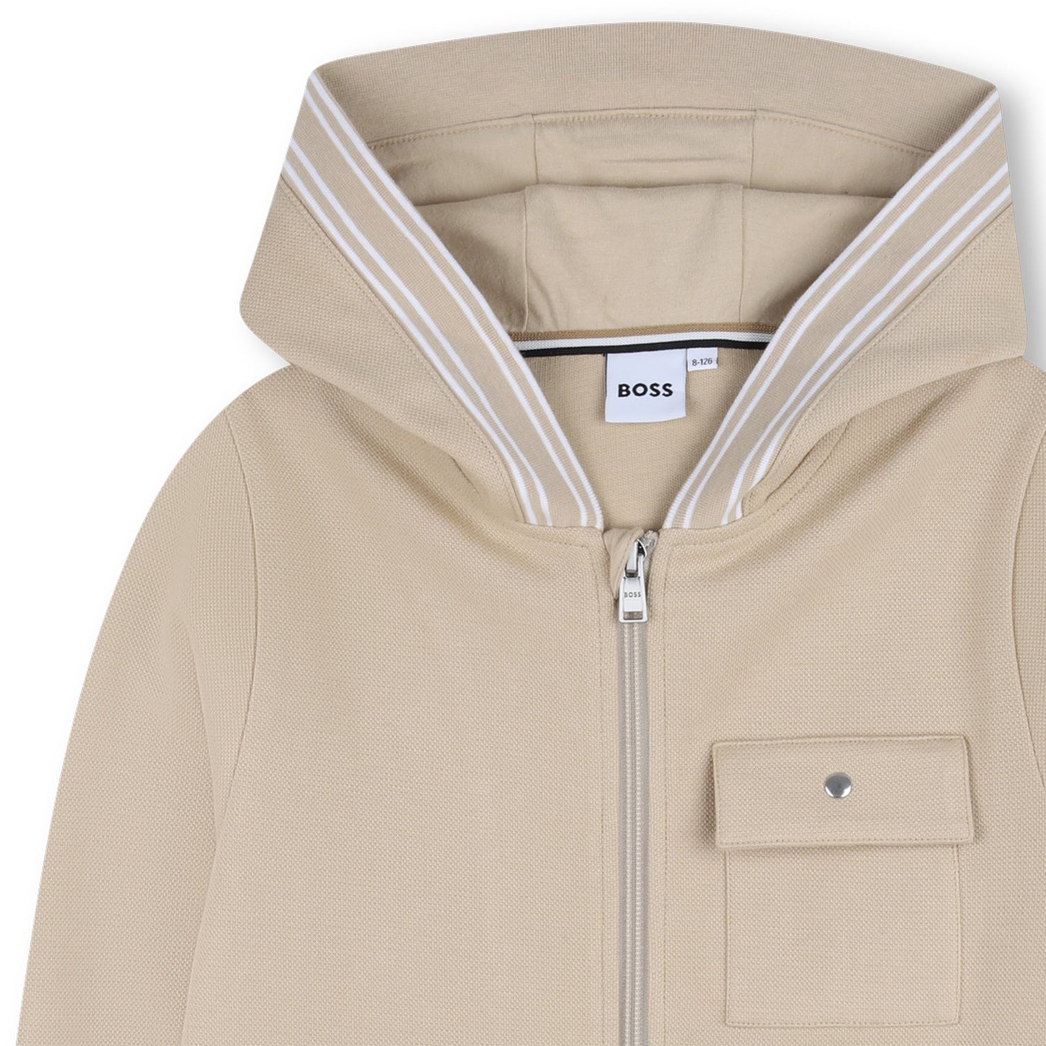 Boys Piqué Hooded Cardigan in Beige Hugo Boss