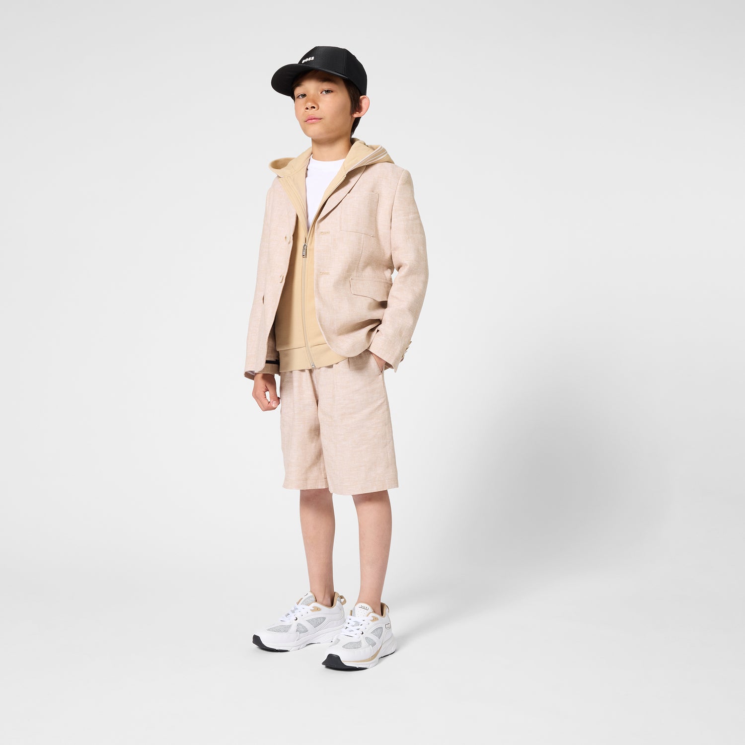 Boys Piqué Hooded Cardigan in Beige Hugo Boss