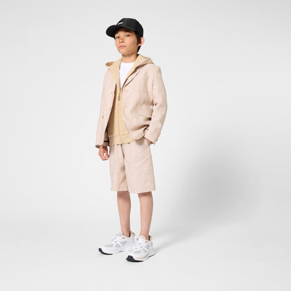 Boys Piqué Hooded Cardigan in Beige Hugo Boss