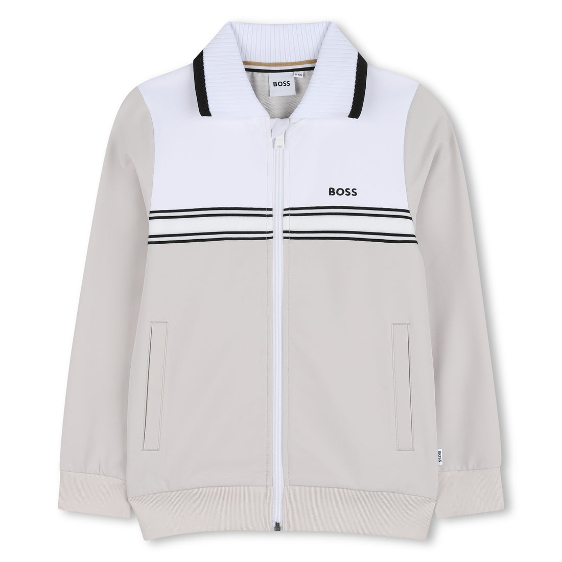 Boys Stretchy Polo Cardigan in Ivory Hugo Boss