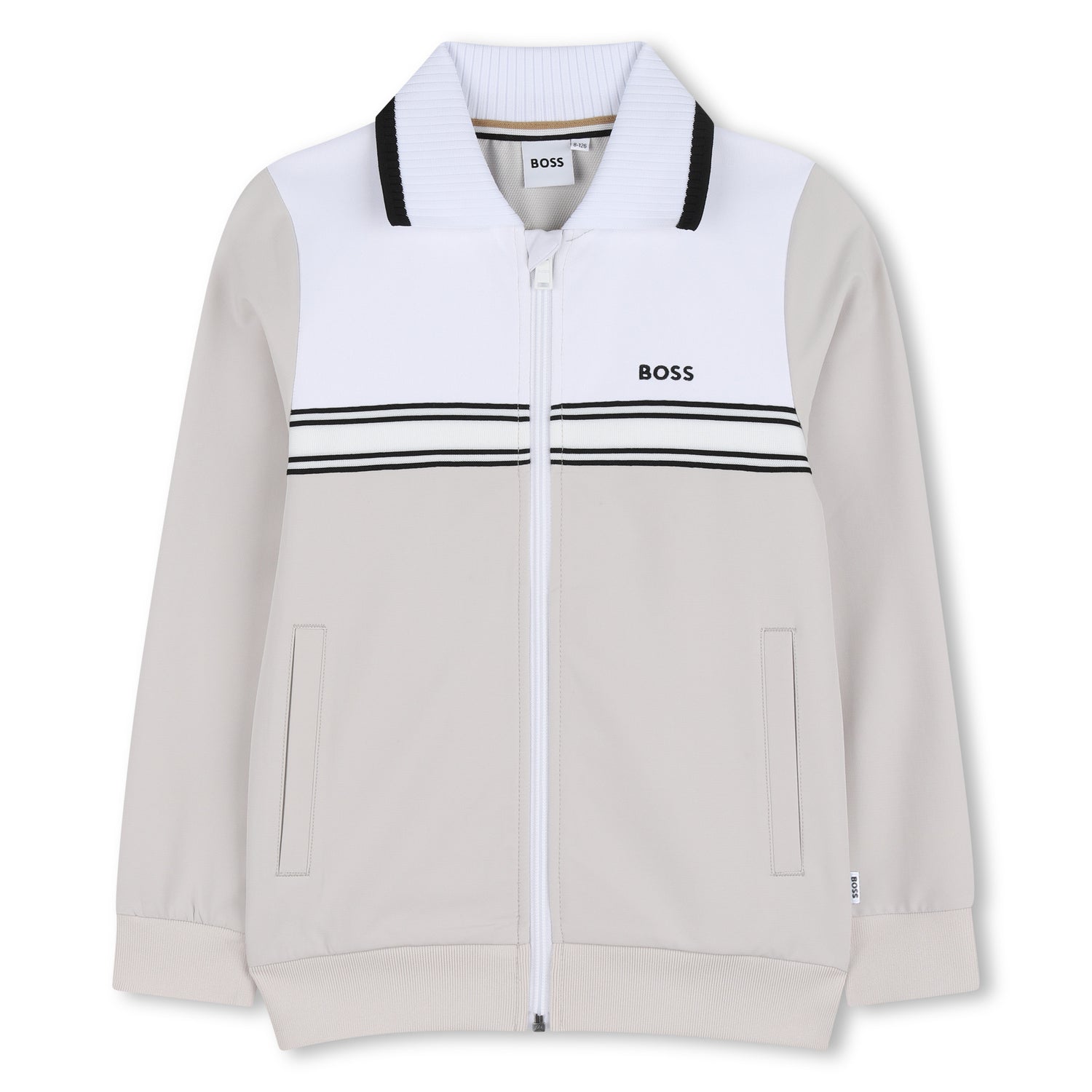 Boys Stretchy Polo Cardigan in Ivory Hugo Boss