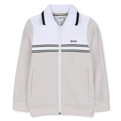 Boys Stretchy Polo Cardigan in Ivory Hugo Boss