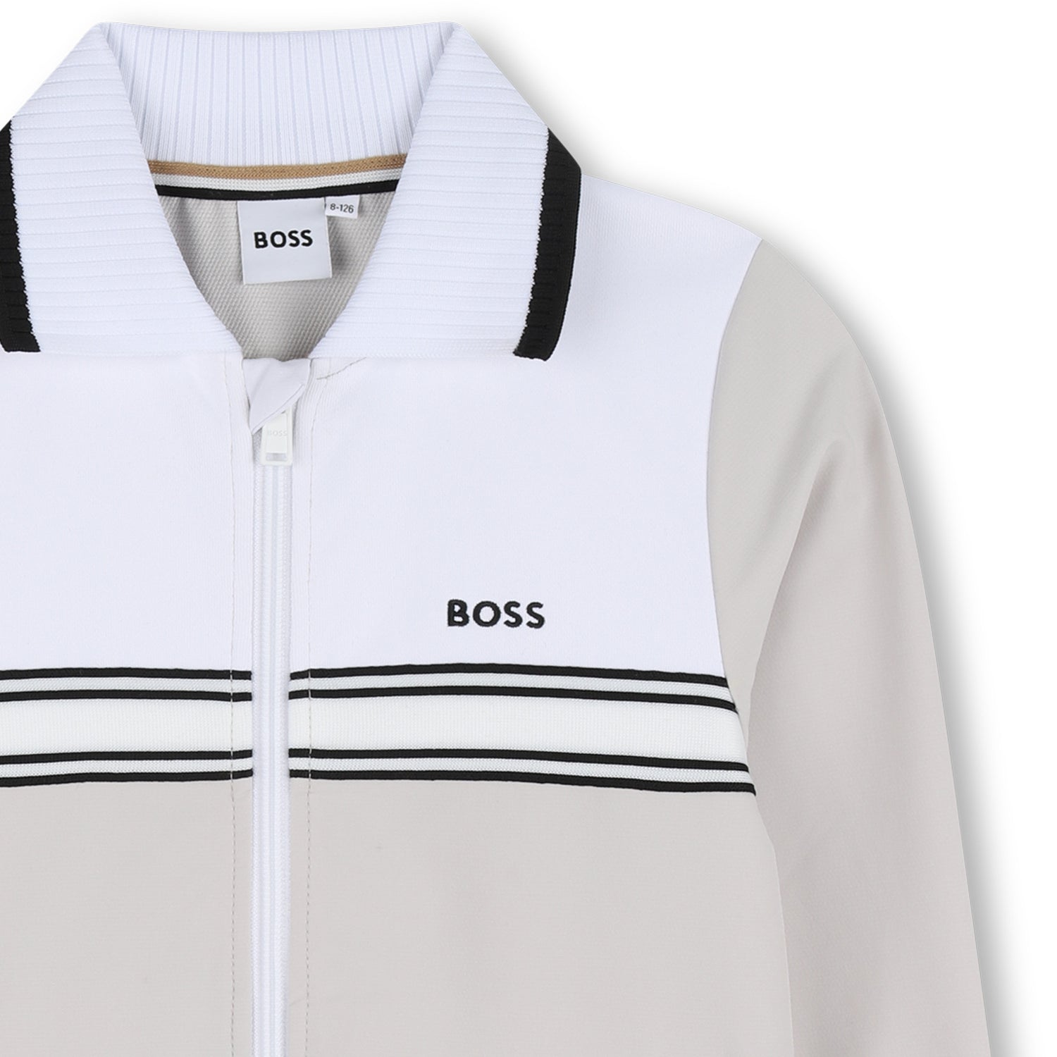 Boys Stretchy Polo Cardigan in Ivory Hugo Boss