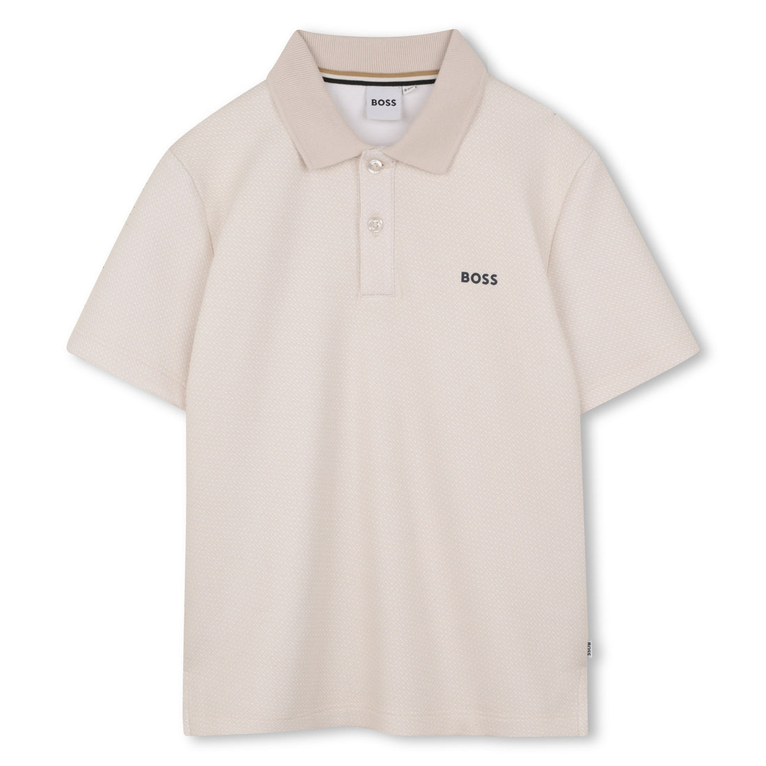 Boys Monogrammed Cotton Interlock Polo Shirt in Stone Hugo Boss