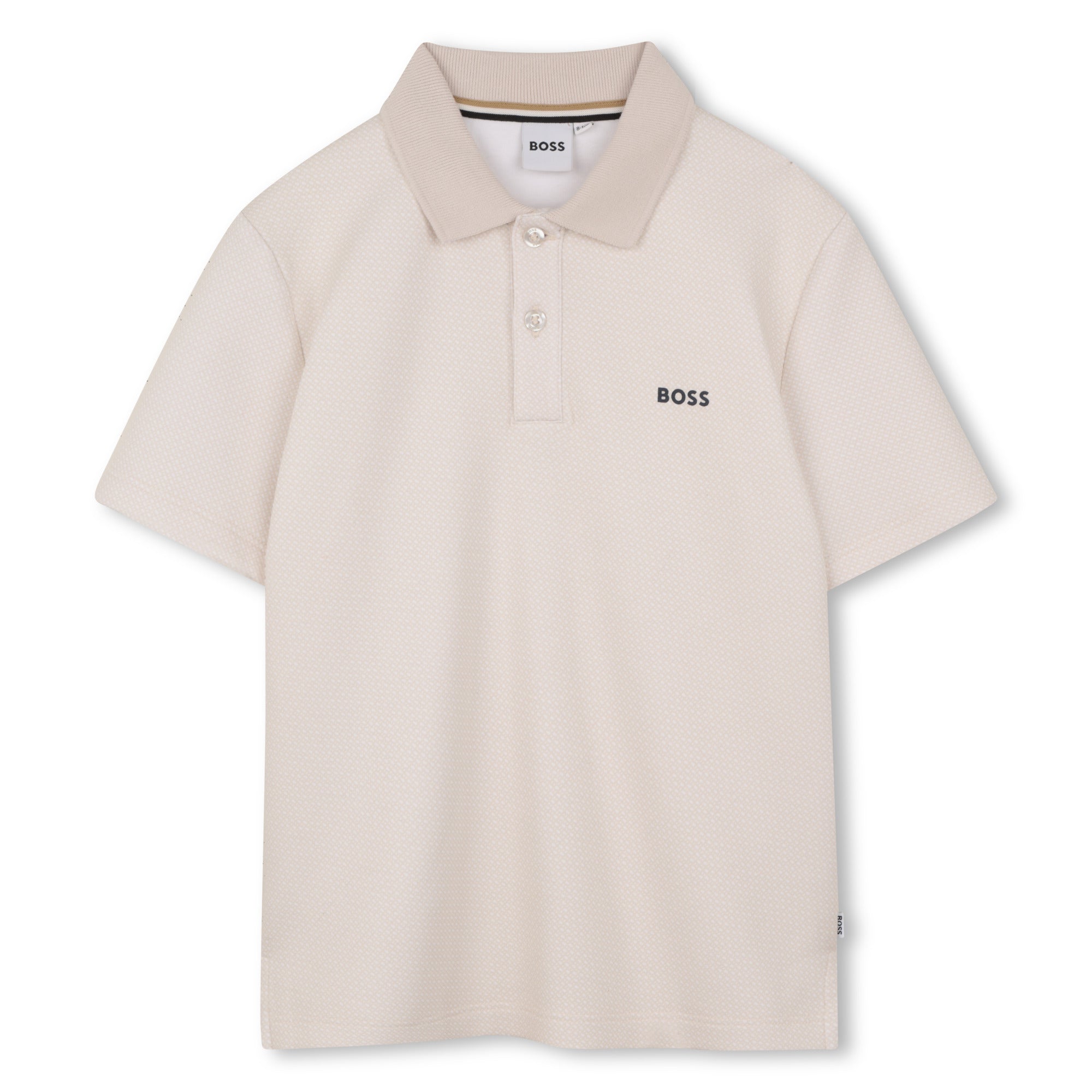 Boys Monogrammed Cotton Interlock Polo Shirt in Stone Hugo Boss
