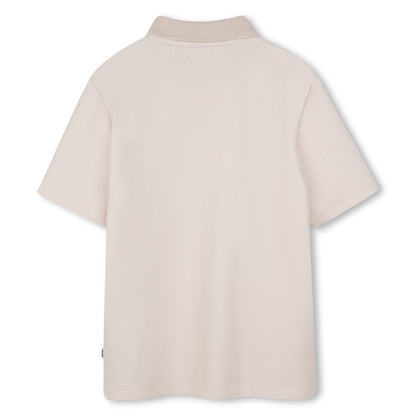 Boys Monogrammed Cotton Interlock Polo Shirt in Stone Hugo Boss