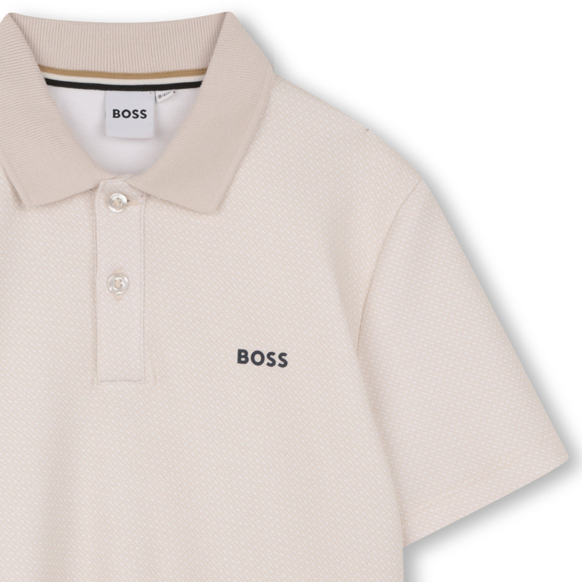 Boys Monogrammed Cotton Interlock Polo Shirt in Stone Hugo Boss