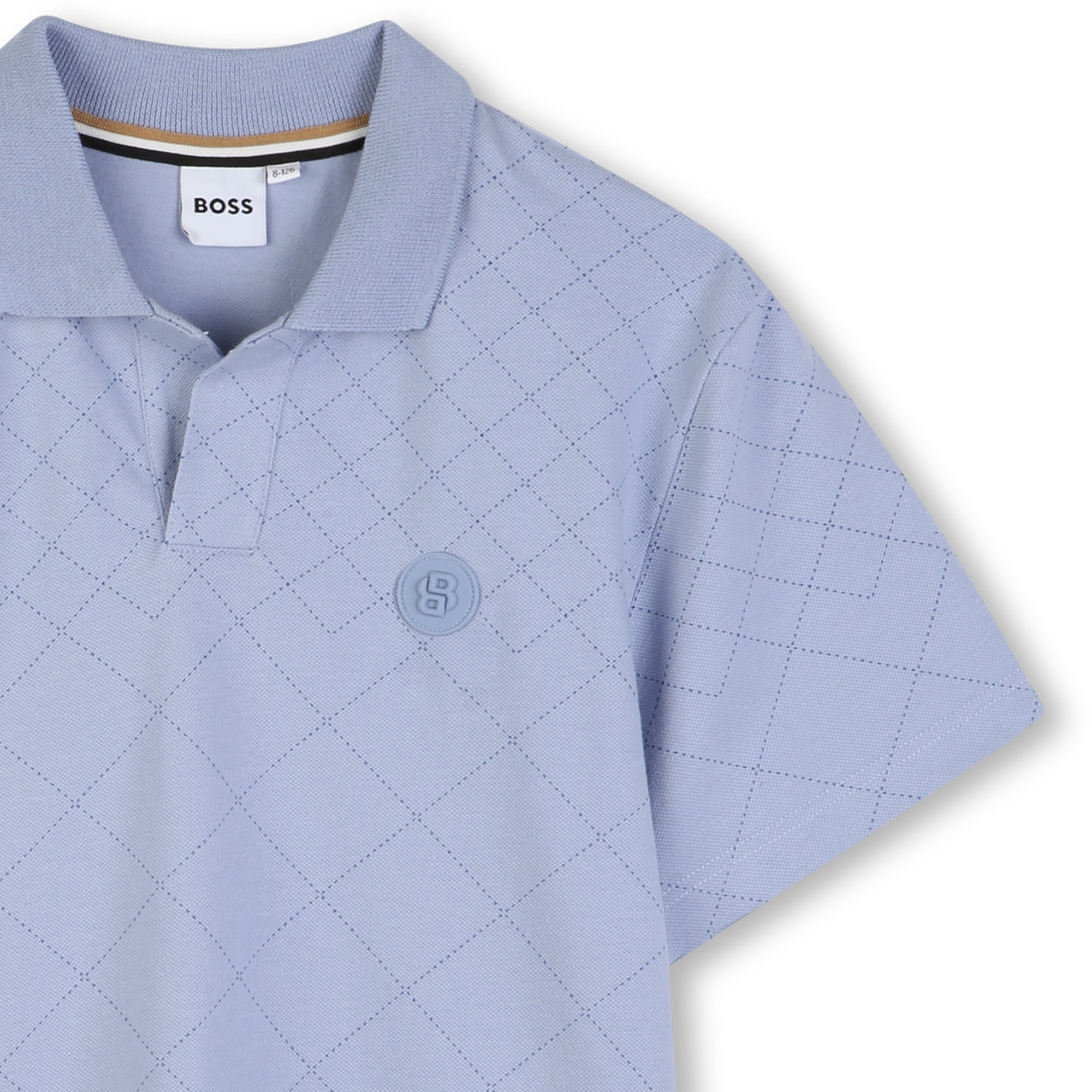 Boys Quilted Cotton Piqué Polo Shirt in Blue Hugo Boss