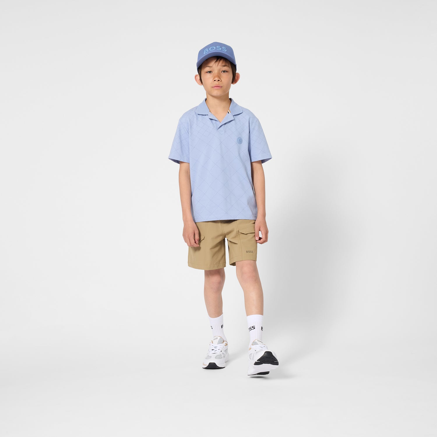 Boys Quilted Cotton Piqué Polo Shirt in Blue Hugo Boss