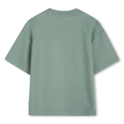 Boys Oversized Graphic Piqué T-Shirt in Sage Green Hugo Boss
