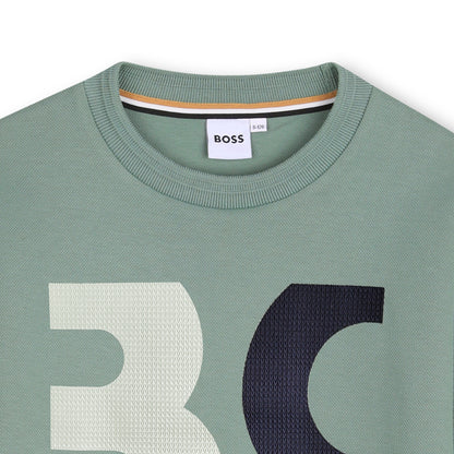 Boys Oversized Graphic Piqué T-Shirt in Sage Green Hugo Boss