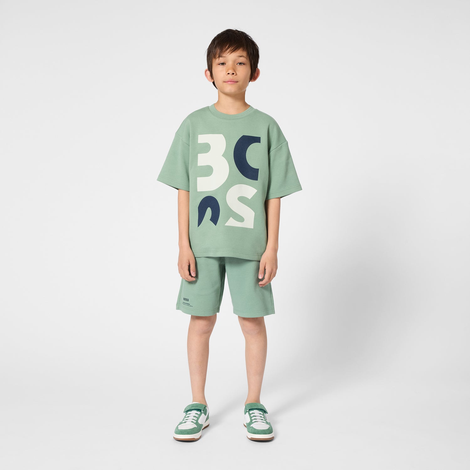 Boys Oversized Graphic Piqué T-Shirt in Sage Green Hugo Boss