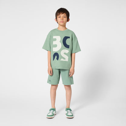 Boys Oversized Graphic Piqué T-Shirt in Sage Green Hugo Boss