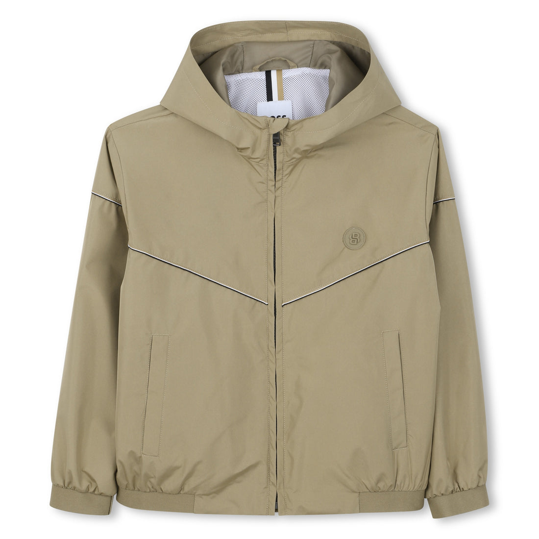 Boys Color-Block Hooded Windbreaker in Khaki Hugo Boss