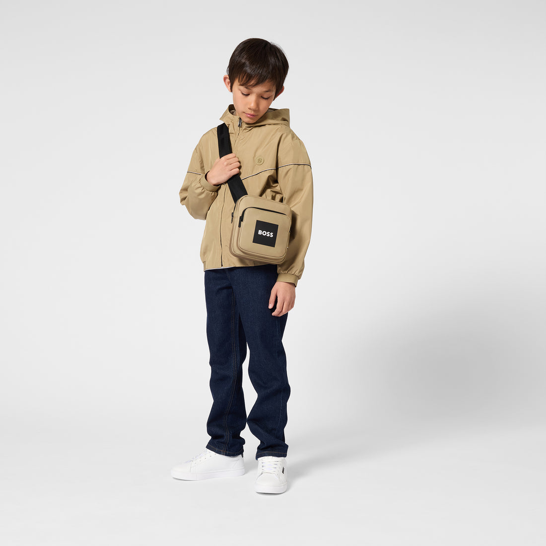 Boys Color-Block Hooded Windbreaker in Khaki Hugo Boss