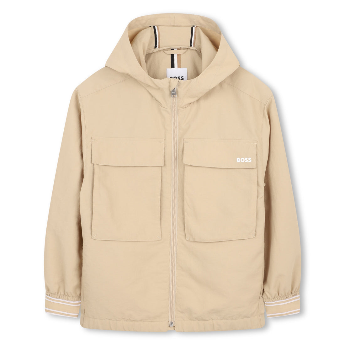 Boys Hooded Crinkle Jacket in Beige Hugo Boss