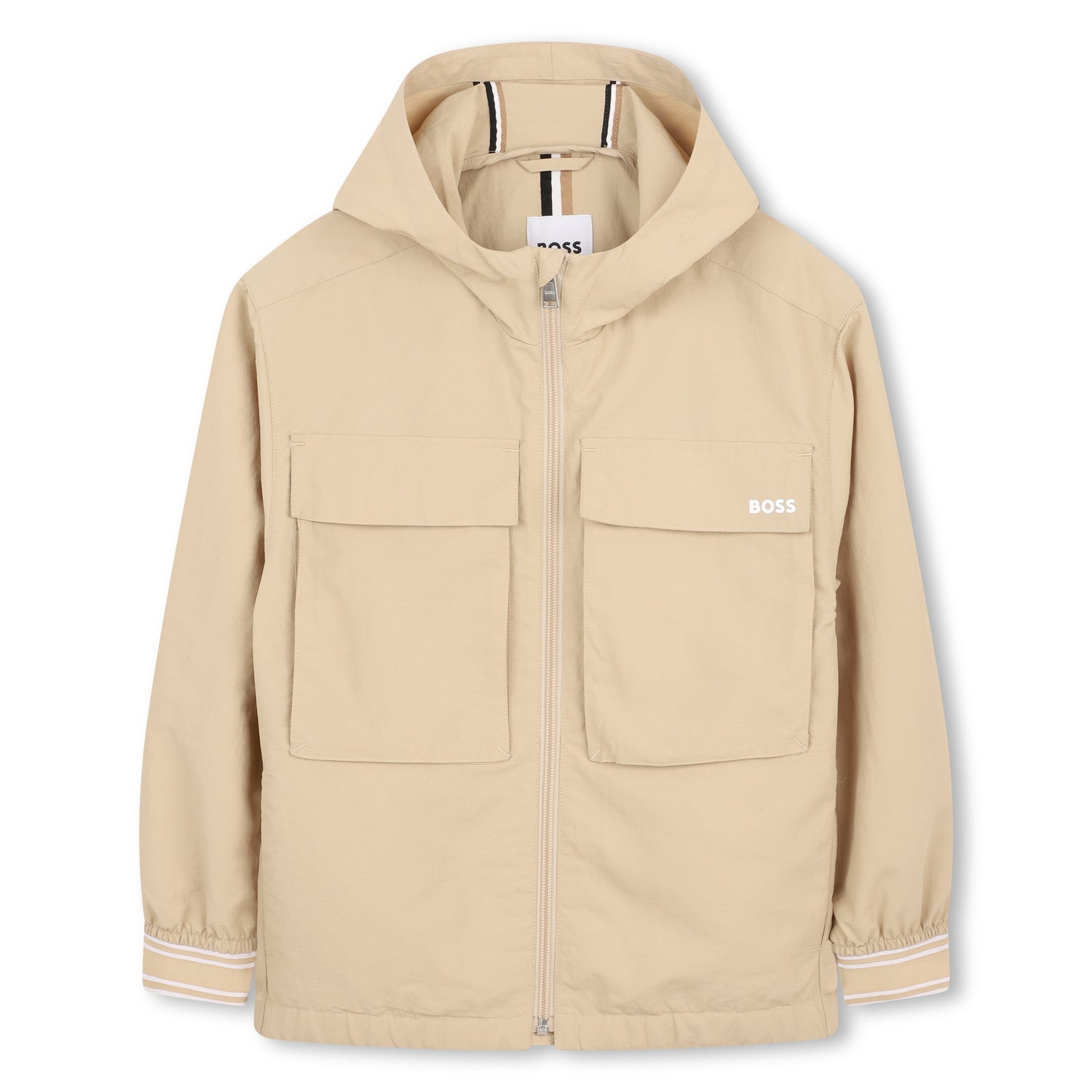 Boys Hooded Crinkle Jacket in Beige Hugo Boss