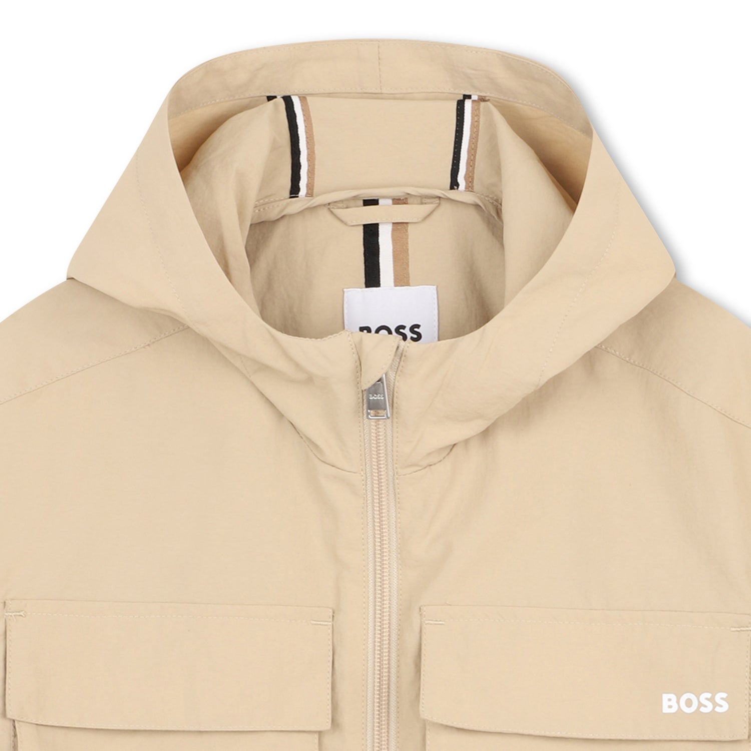 Boys Hooded Crinkle Jacket in Beige Hugo Boss