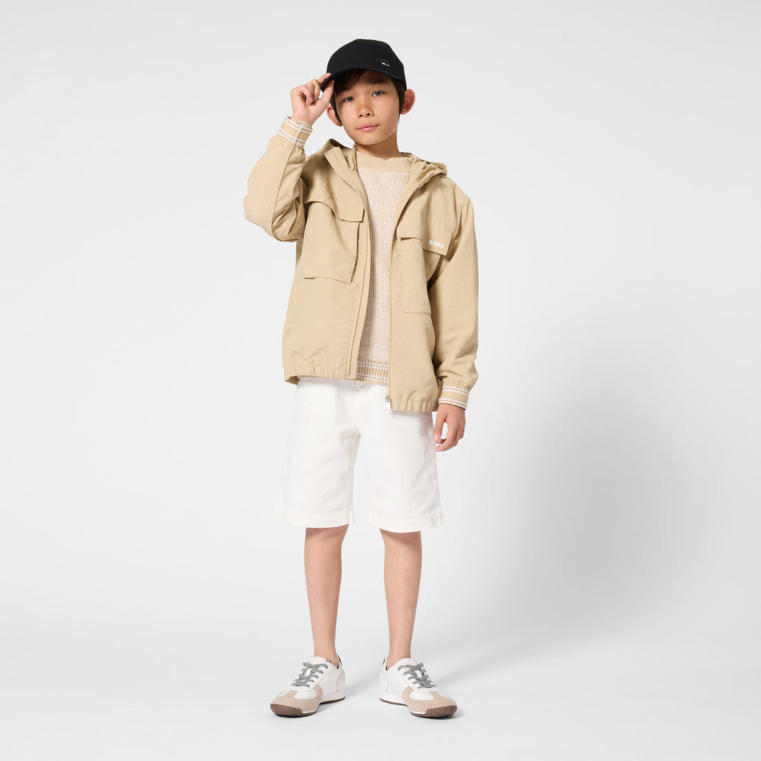Boys Hooded Crinkle Jacket in Beige Hugo Boss
