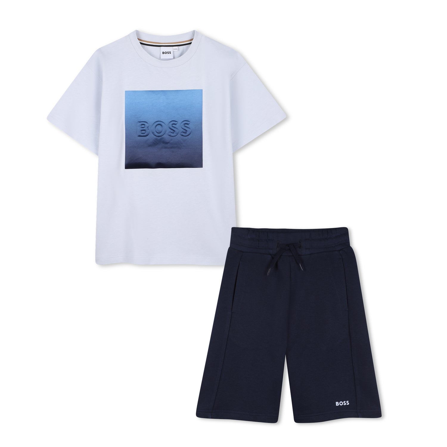 Boys Logo T-Shirt and Bermuda Shorts Set in White and Navy Hugo Boss
