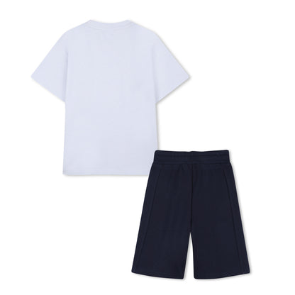Boys Logo T-Shirt and Bermuda Shorts Set in White and Navy Hugo Boss