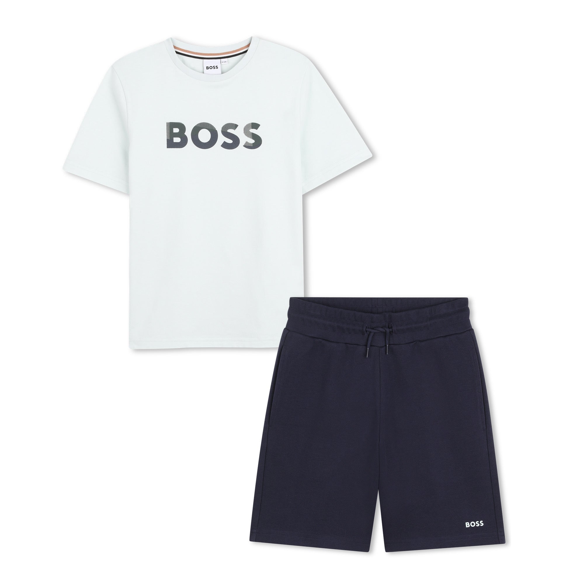 Boys Logo T-Shirt and Piqué Shorts Set in Mint and Navy Hugo Boss