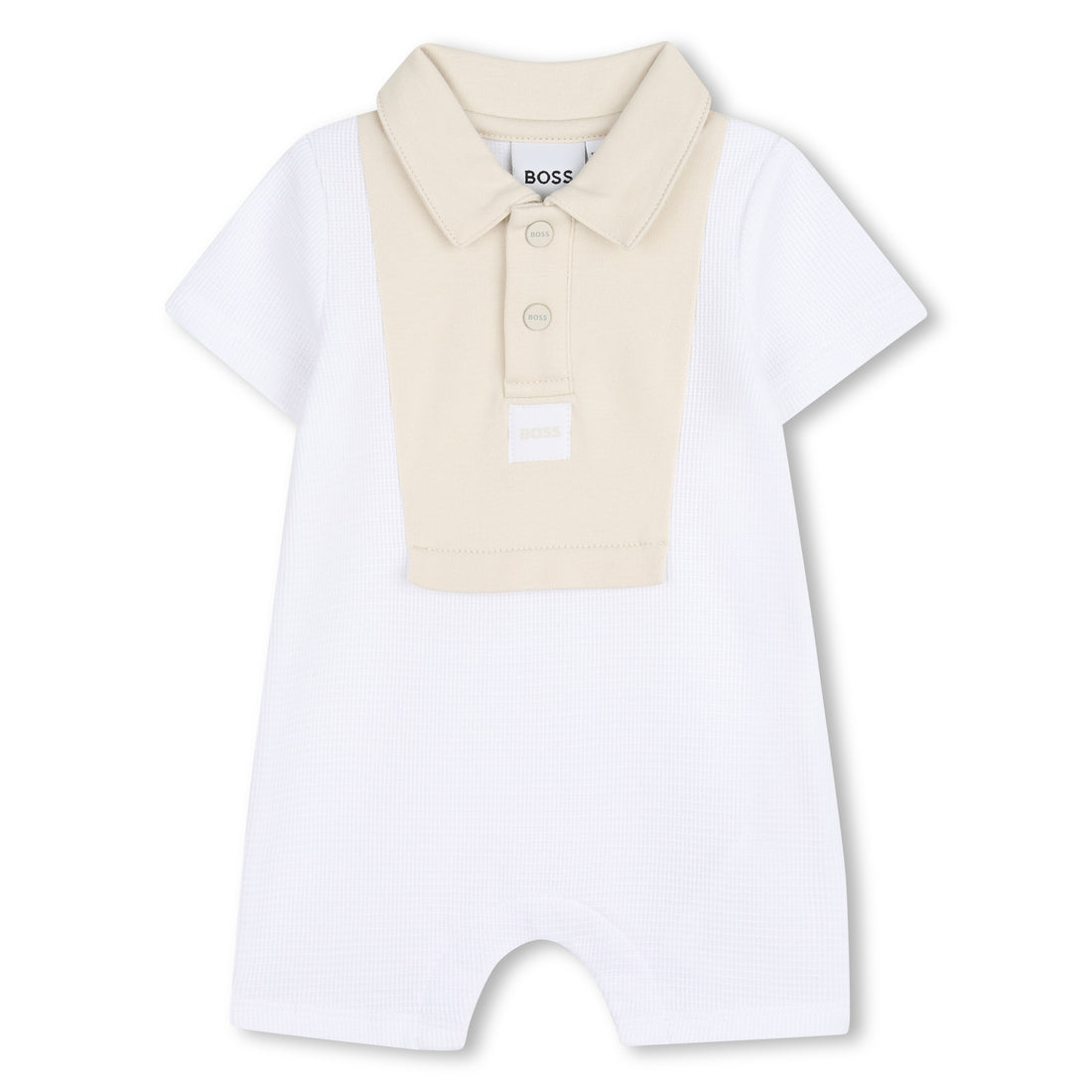 Baby Polo Jumpsuit in White and Beige Hugo Boss