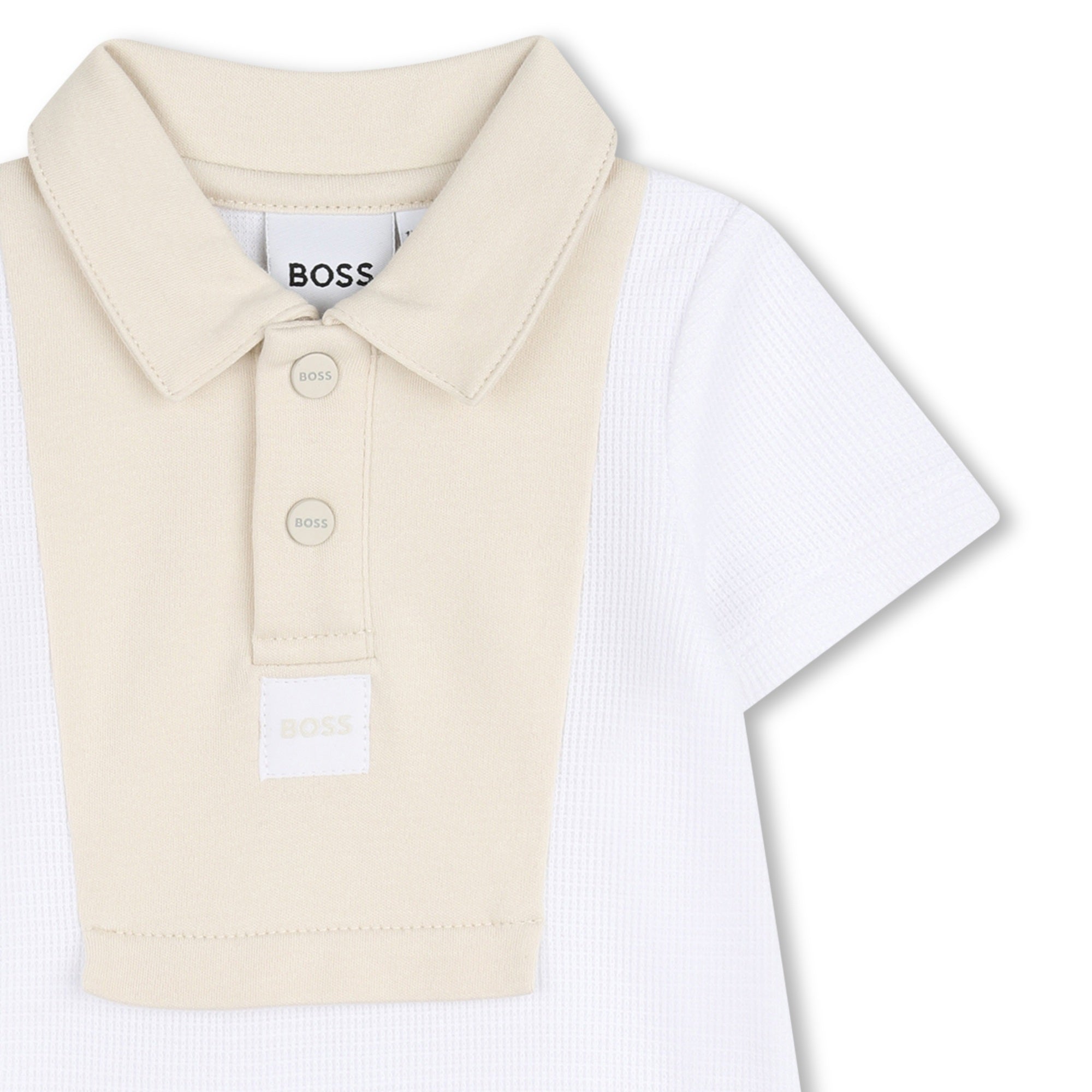 Baby Polo Jumpsuit in White and Beige Hugo Boss