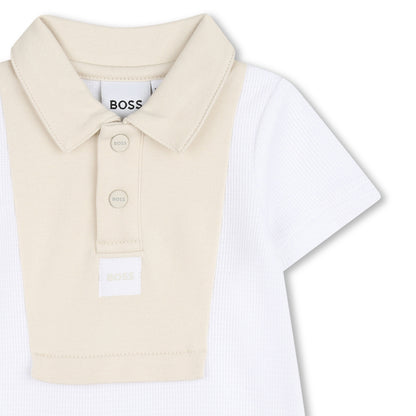 Baby Polo Jumpsuit in White and Beige Hugo Boss