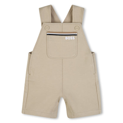 Baby Cotton Jersey Short Overalls in Stone Hugo Boss
