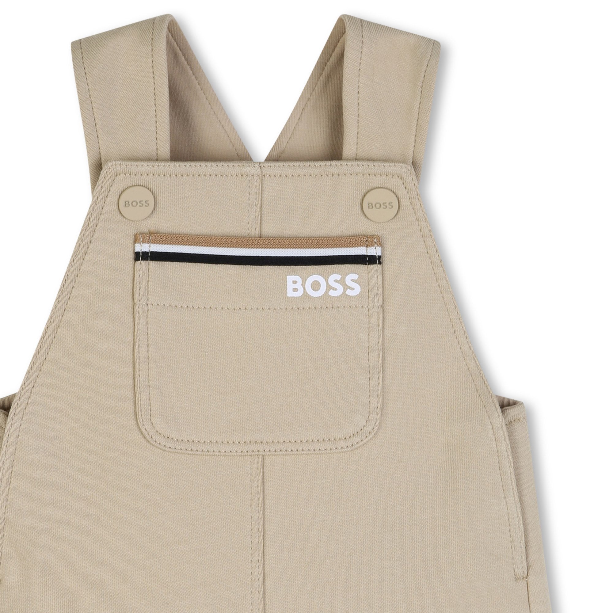 Baby Cotton Jersey Short Overalls in Stone Hugo Boss