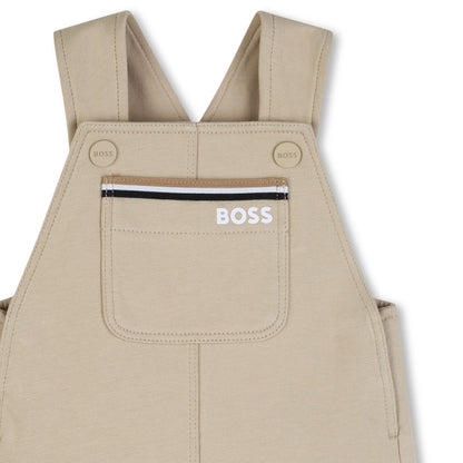 Baby Cotton Jersey Short Overalls in Stone Hugo Boss