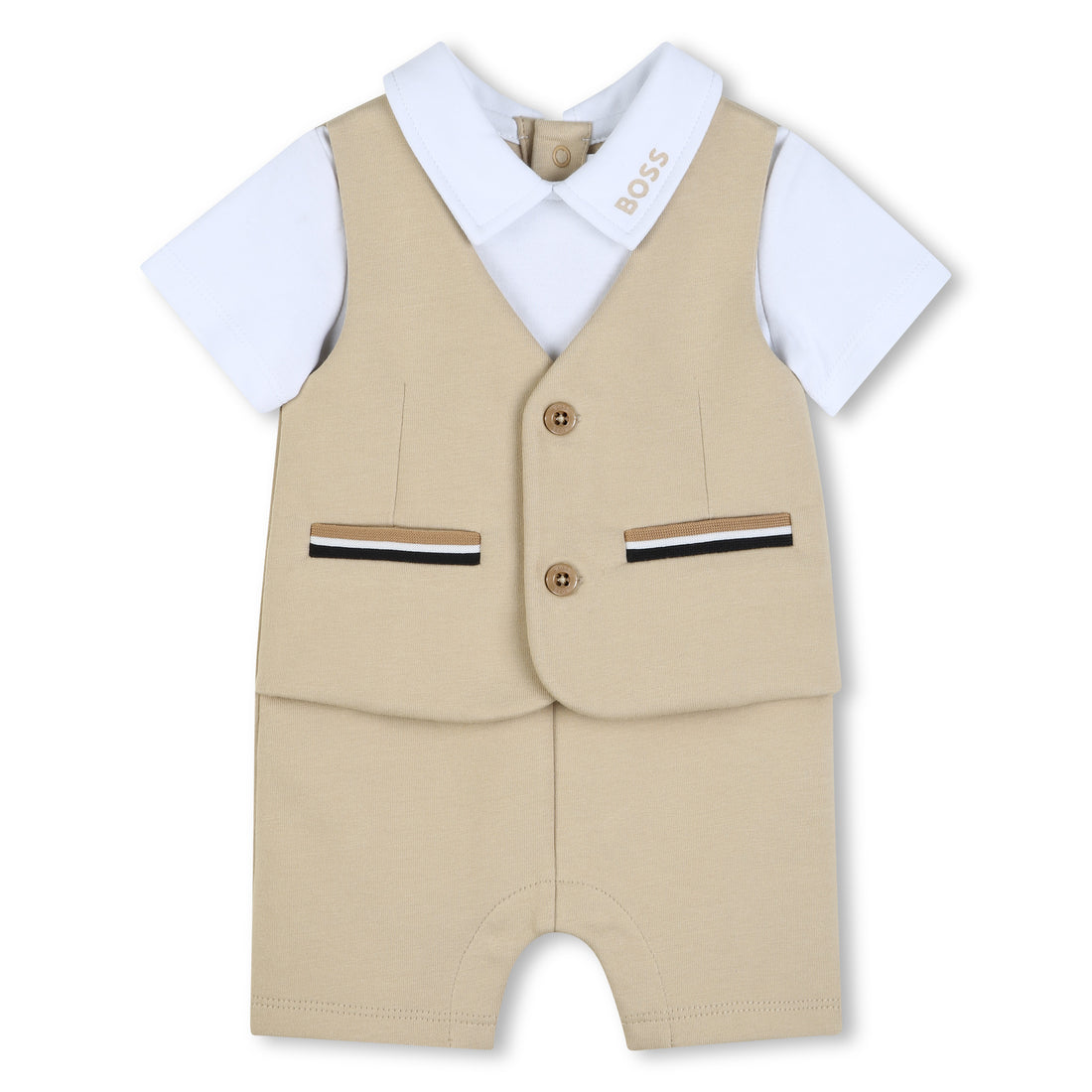 Baby "3-In-1 Effect" Ceremonial Jumpsuit in Beige and White Hugo Boss