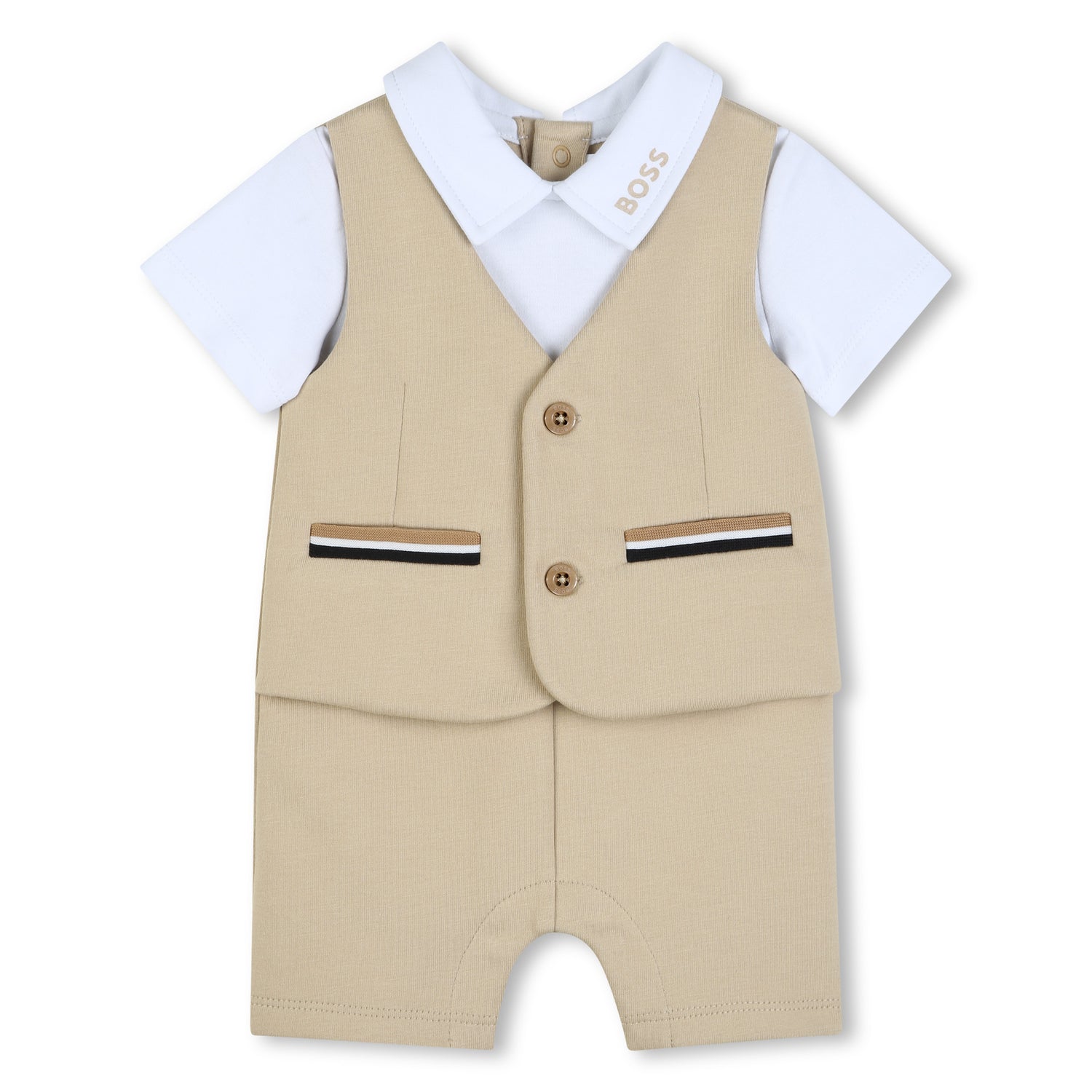 Baby "3-In-1 Effect" Ceremonial Jumpsuit in Beige and White Hugo Boss