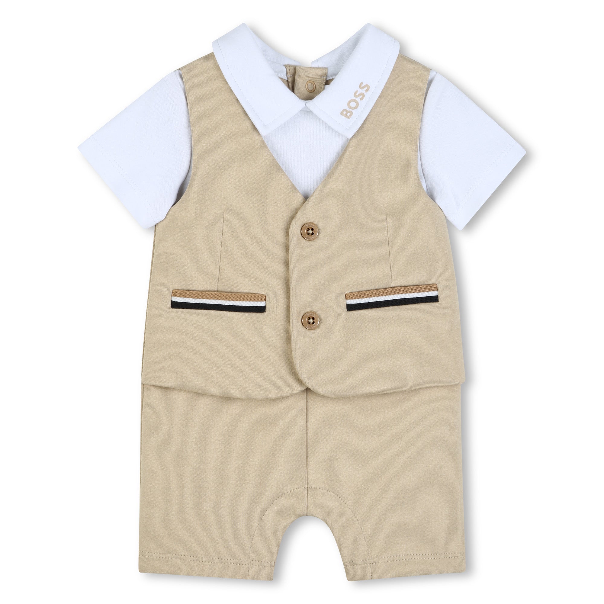 Baby "3-In-1 Effect" Ceremonial Jumpsuit in Beige and White Hugo Boss