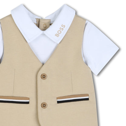 Baby "3-In-1 Effect" Ceremonial Jumpsuit in Beige and White Hugo Boss