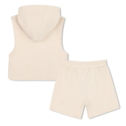 Baby T-Shirt, Sleeveless Hoodie, and Shorts Set in Beige Hugo Boss