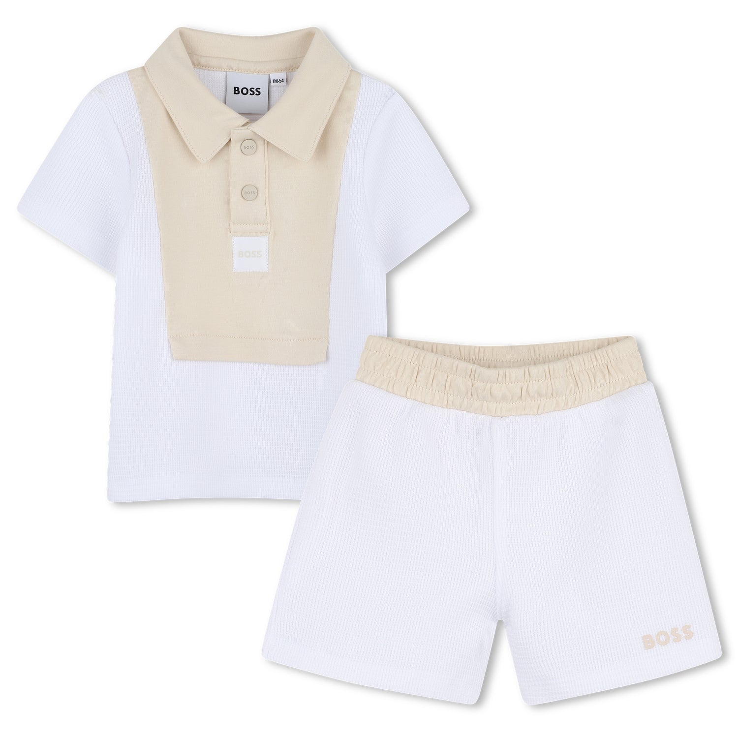 Baby Polo Shirt and Shorts Set in White and Beige Hugo Boss