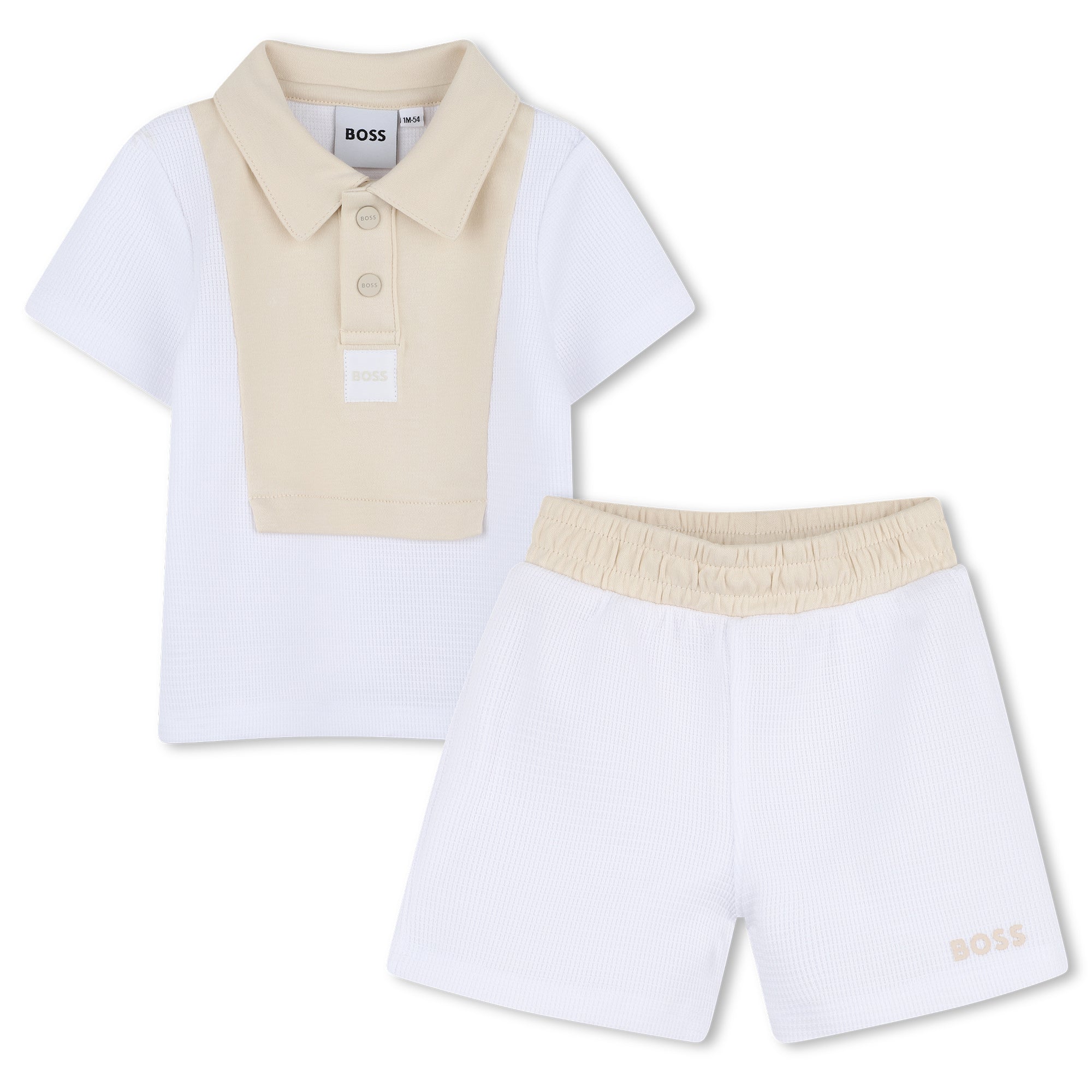 Baby Polo Shirt and Shorts Set in White and Beige Hugo Boss