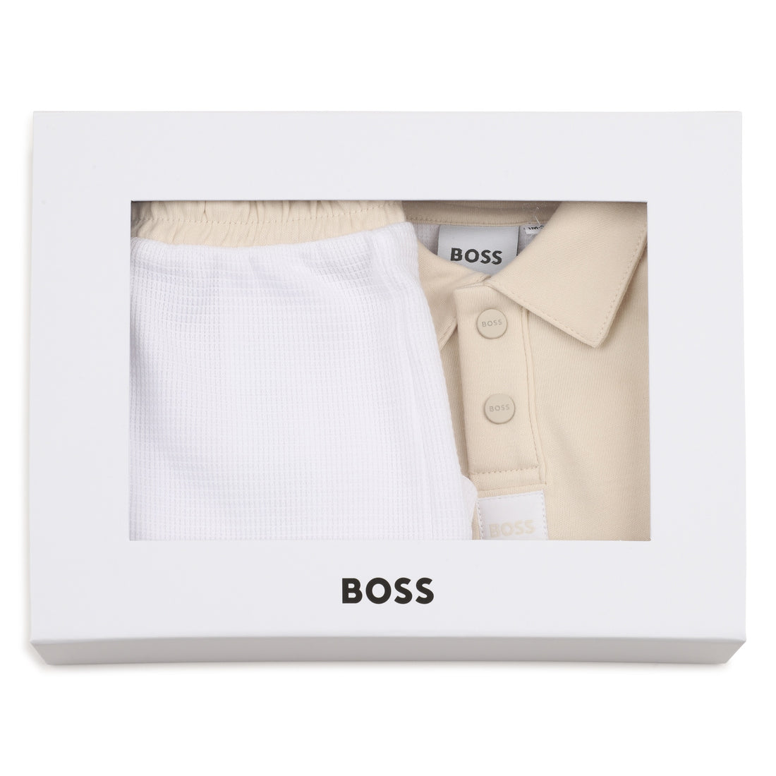 Baby Polo Shirt and Shorts Set in White and Beige Hugo Boss