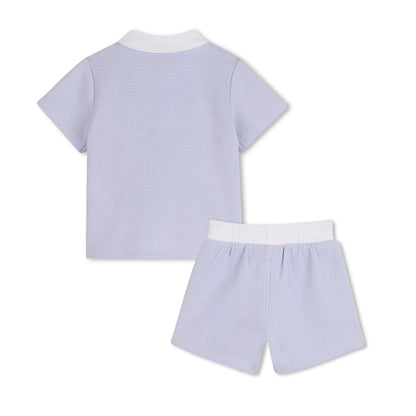 Baby Polo Shirt and Shorts Set in Light Blue and White Hugo Boss