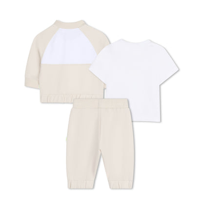 Baby Cardigan, T-Shirt, and Trousers Set in Beige and White Hugo Boss