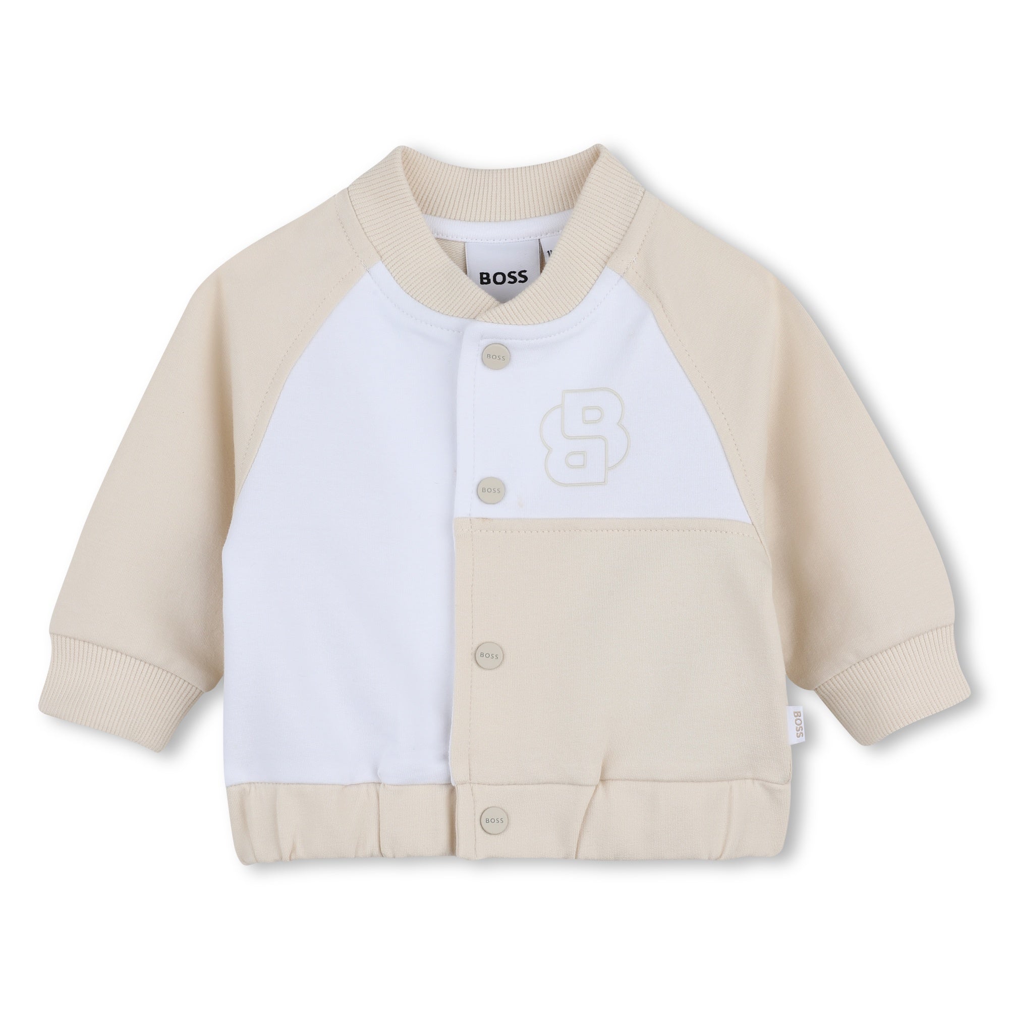 Baby Cardigan, T-Shirt, and Trousers Set in Beige and White Hugo Boss