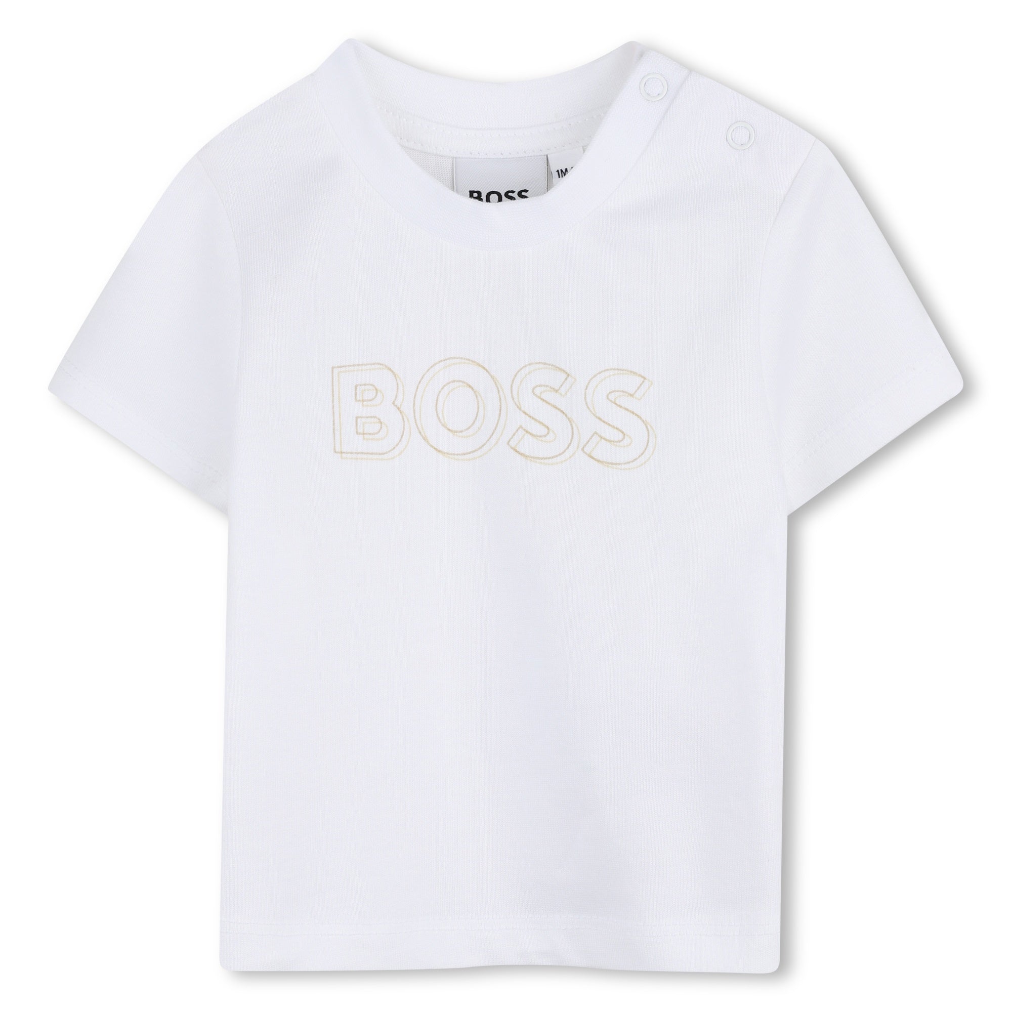 Baby Cardigan, T-Shirt, and Trousers Set in Beige and White Hugo Boss