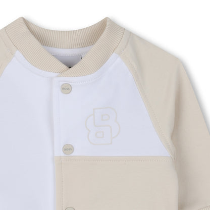 Baby Cardigan, T-Shirt, and Trousers Set in Beige and White Hugo Boss